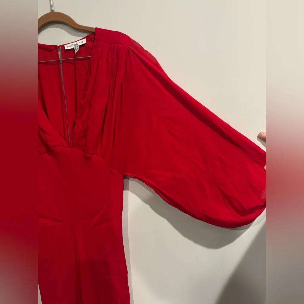 Shona Joy Amina Plunge Balloon Sleeve Red Maxi Dress - Picture 6 of 7
